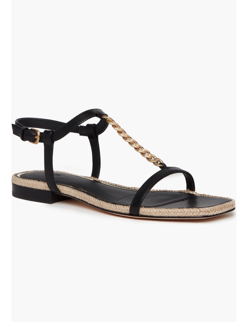 PAIGE Rumi Black Leather T-Strap Jute Sandals Size 7